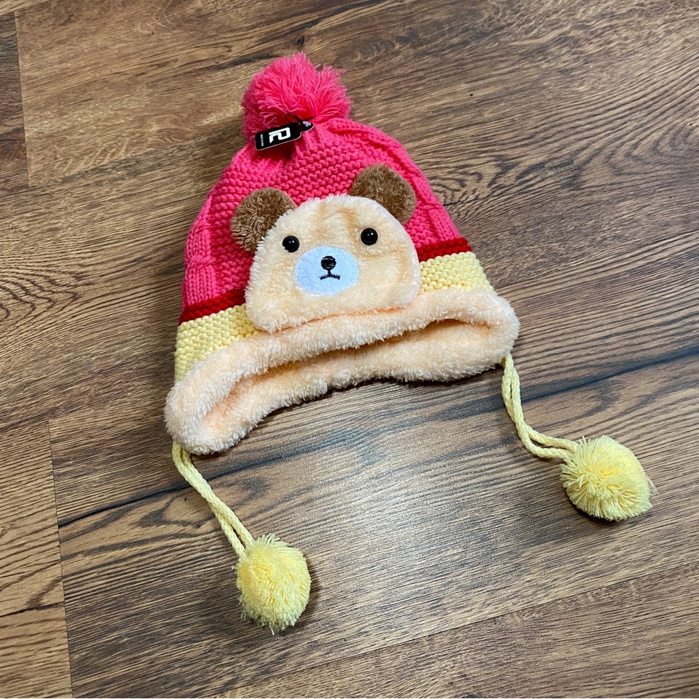 Cutie Hats Pink & Yellow Bear Hat- Size Small
